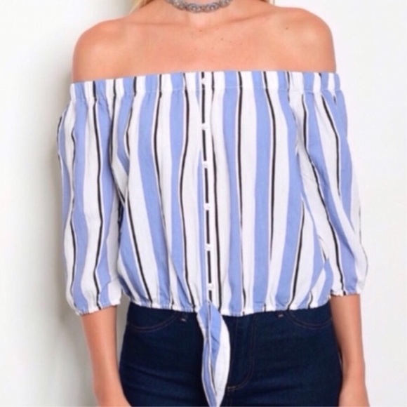 Tops - Striped Off Shoulder Top Tops - Striped Off Shoulder Top